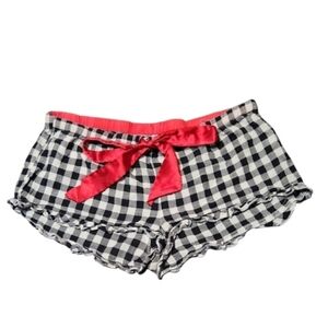 Blu Chic Lounge Black and White Checkered Shorts with Red Bow